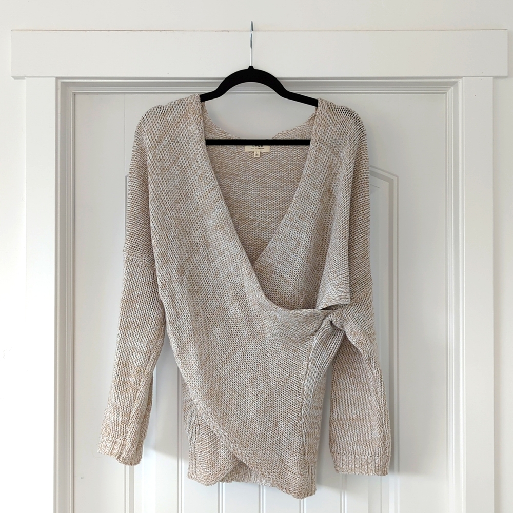 Beige wrap sweater women's size L